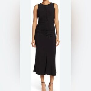 Halogen Sleeveless Ruched Midi Dress in Black, XS,